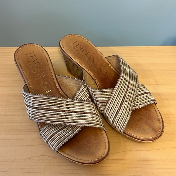 Italian Shoemakers metallic cork wedge sandal - Picture 1 of 6